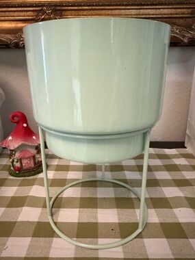 Mint Green Metal Planter with Stand